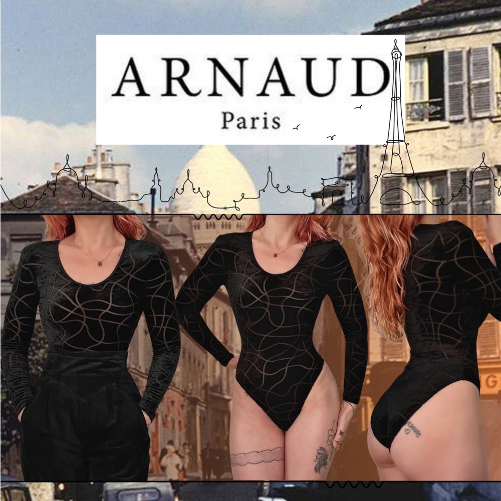 Vintage Velvet Bodysuit French Designer ARNAUD De Paris, Like New, S